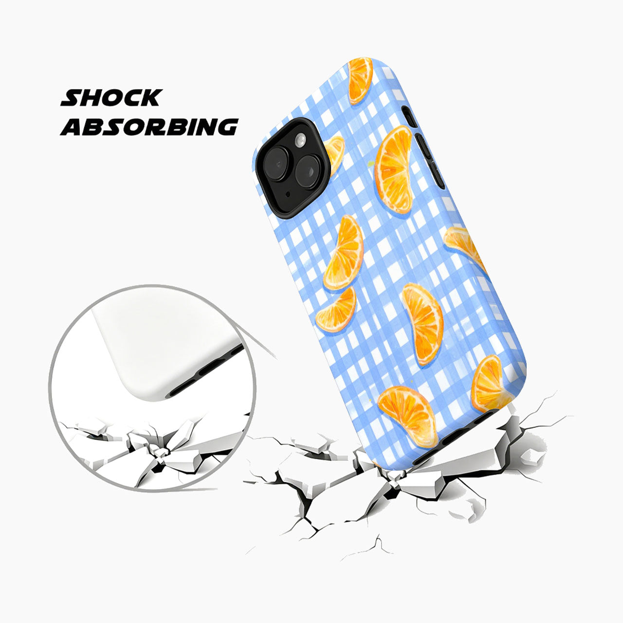 Blue Gingham Citrus Day Phone Case