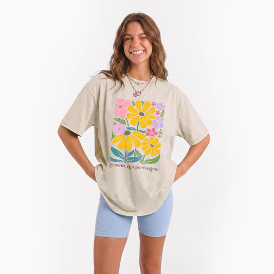 Growth Not Perfection Floral Washed Tees