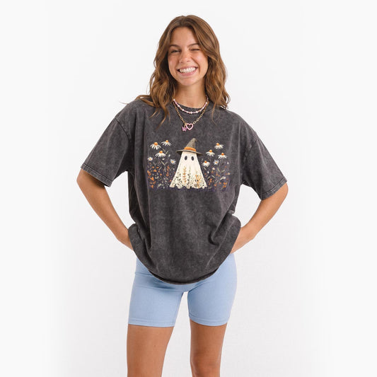 Floral Ghost Halloween Washed Tees