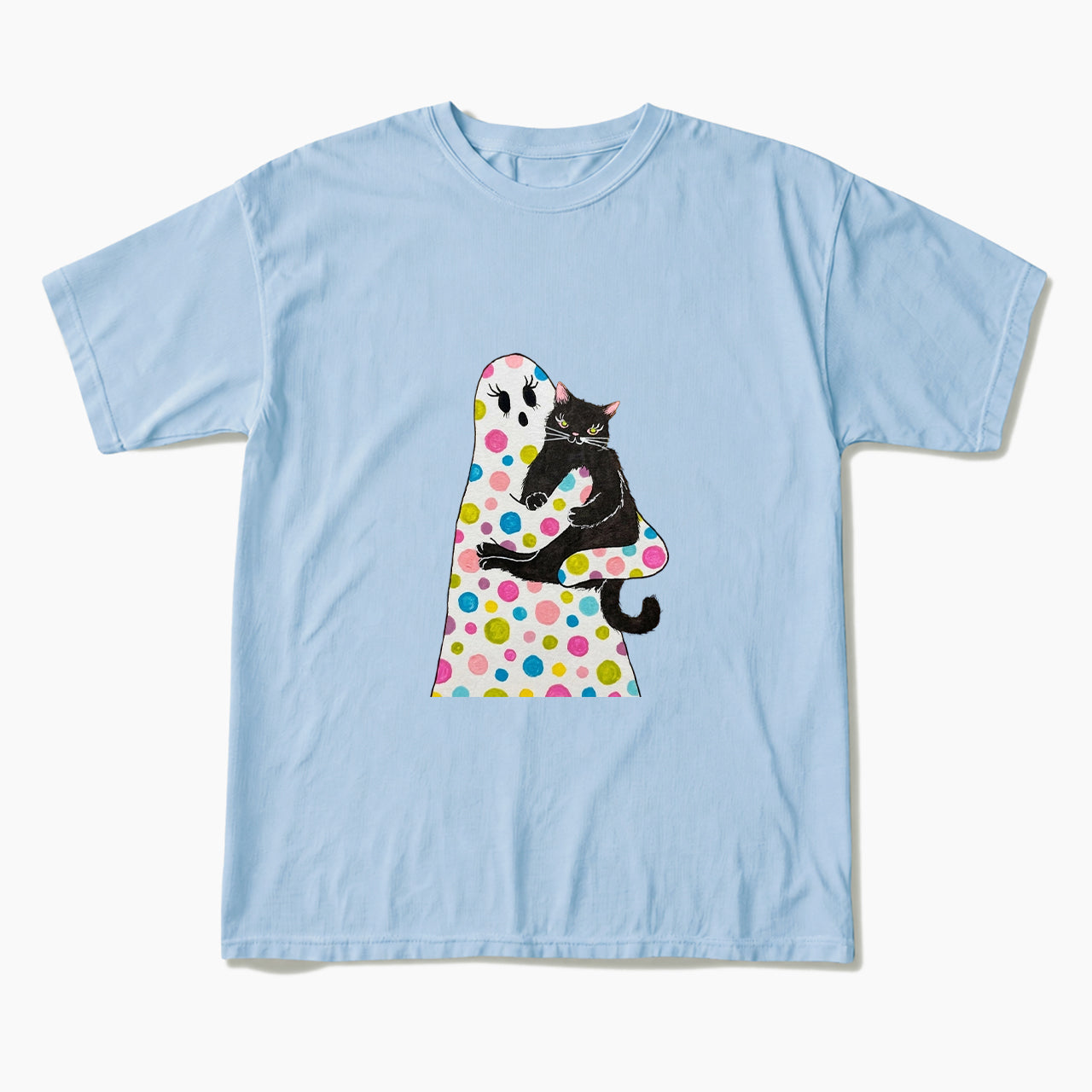 Polka Dot Ghost Cat Hug Halloween T Shirts
