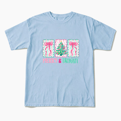 Merry Bright Floral Coquette Christmas T Shirts
