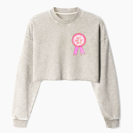 GOT OUT OF BED Crop Washed Sweatshirts