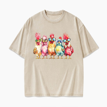 Funny Farmer Chicken Washed Tees