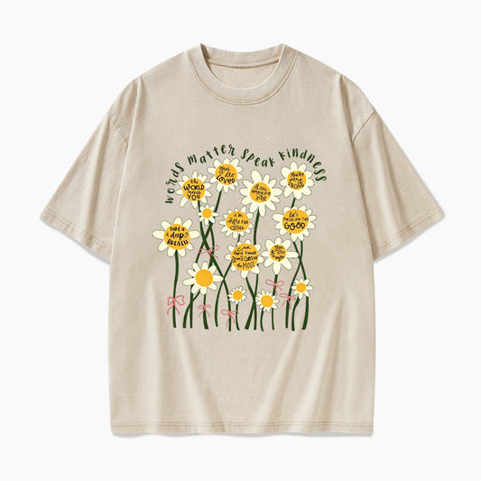 Daisy Flower Motivation Saying Washed Tees