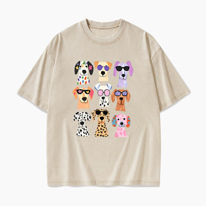 Colorful Cute Dog Washed Tees