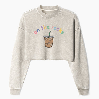 On The Rocks Iced Coffee Crop Washed Sweatshirts