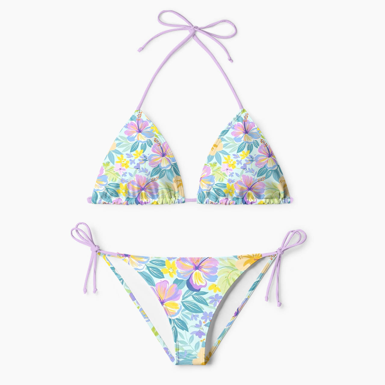 Pastel Breeze Tropical Floral Print Bikini Set