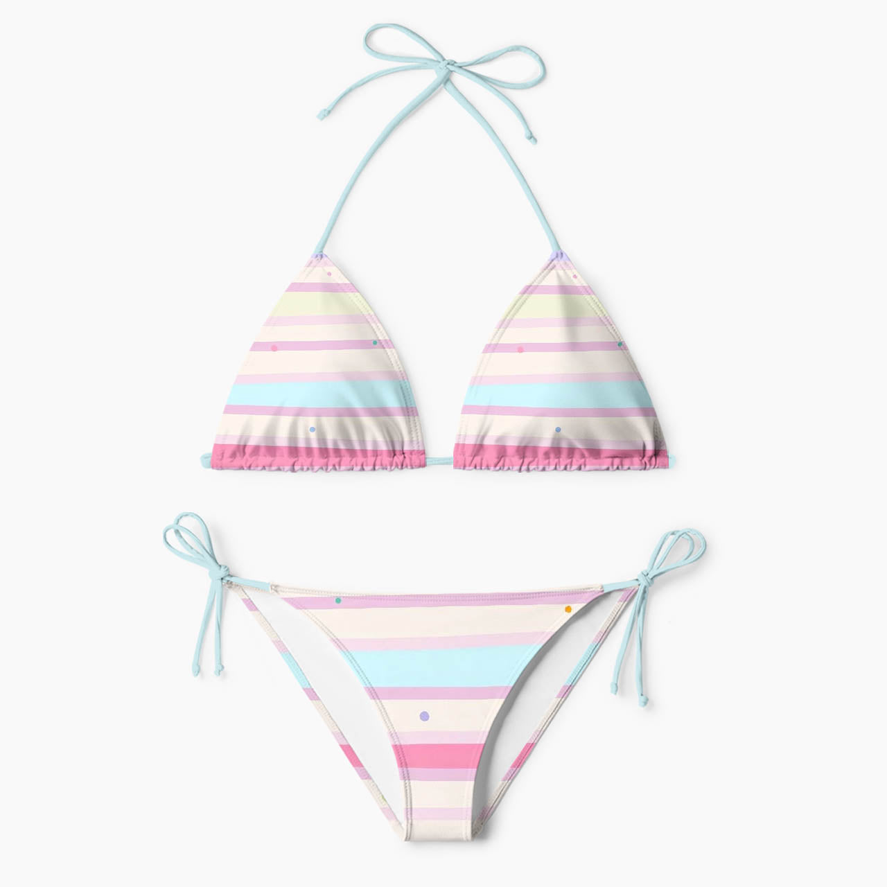 Marshmallow Rainbow Stripe Print Bikini Set