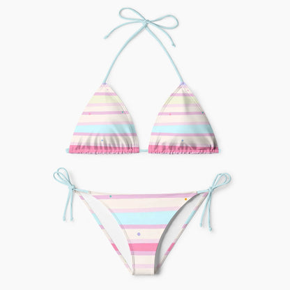 Marshmallow Rainbow Stripe Print Bikini Set