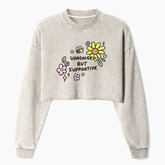 Unhinged But Supportive Crop Washed Sweatshirts