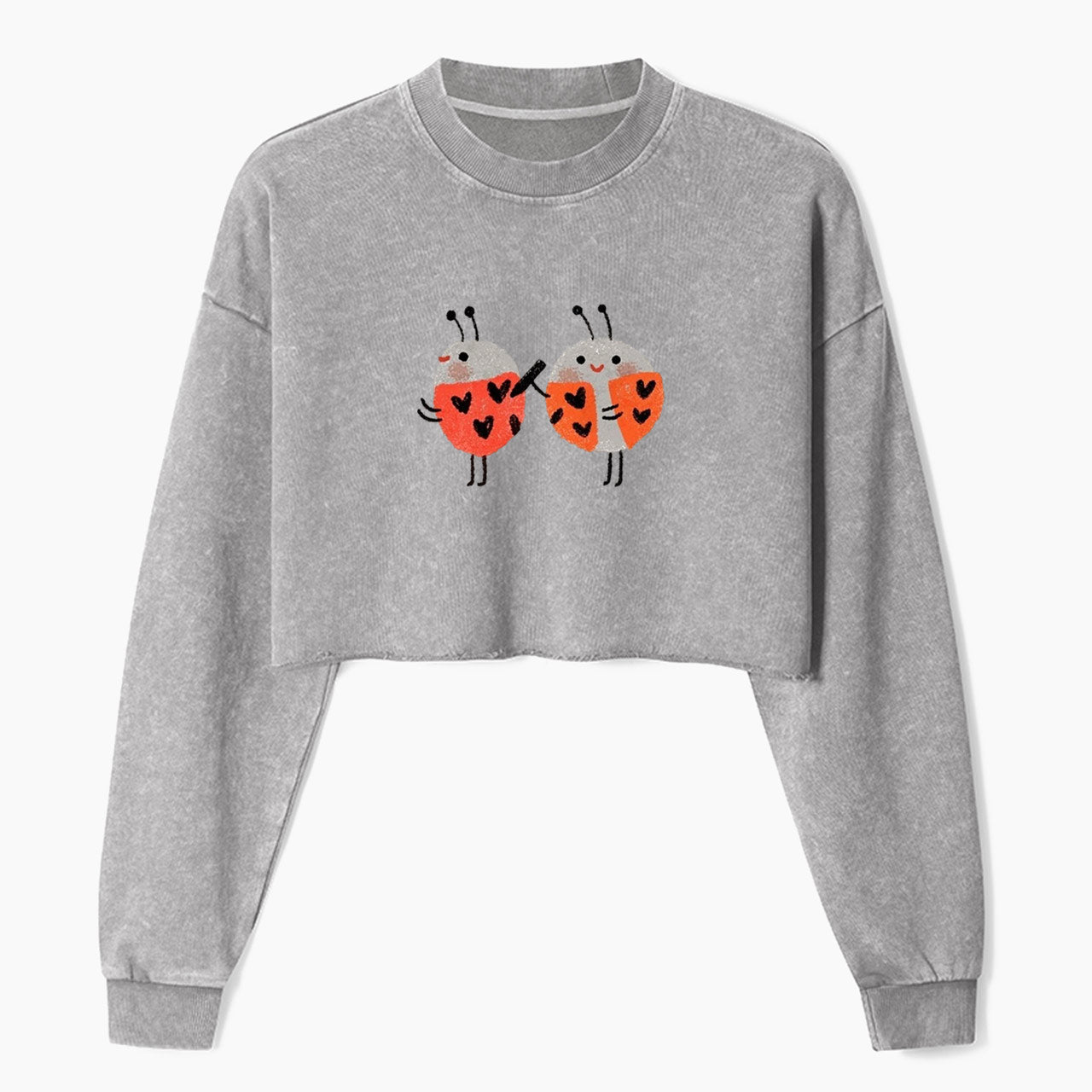 Heart Spotted Ladybugs Crop Washed Sweatshirts