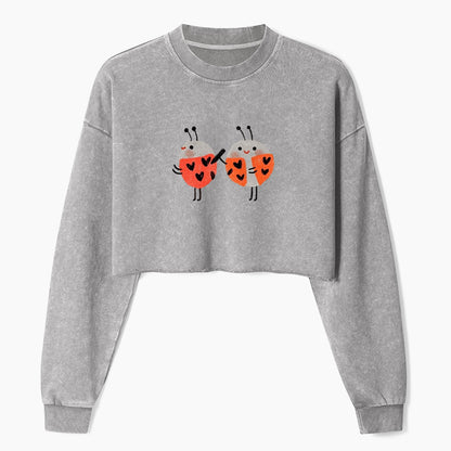 Heart Spotted Ladybugs Crop Washed Sweatshirts