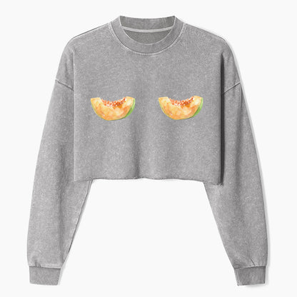 Sweet Melon Mood Crop Washed Sweatshirts