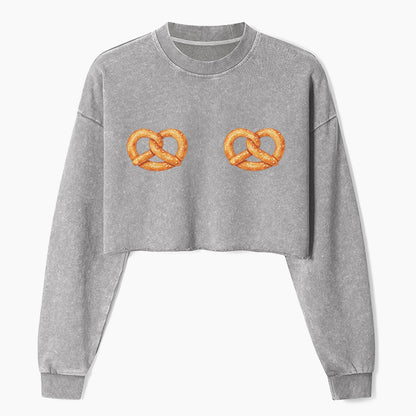 Salty But Sweet Pretzel Crop Washed Sweatshirts