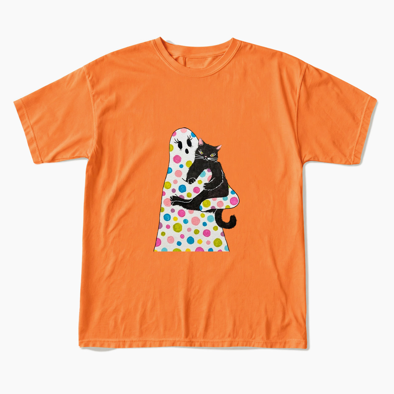 Polka Dot Ghost Cat Hug Halloween T Shirts