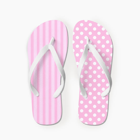 Pink Polka Stripe Flip Flops