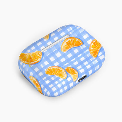 Blue Gingham Citrus Day Earphone Case