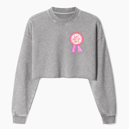 GOT OUT OF BED Crop Washed Sweatshirts