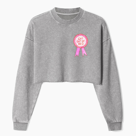 GOT OUT OF BED Crop Washed Sweatshirts