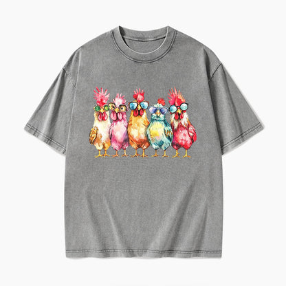 Funny Farmer Chicken Washed Tees