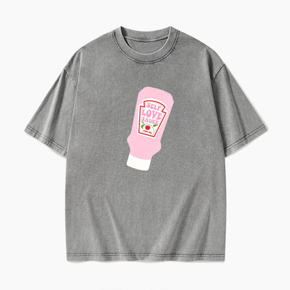 Pink Self Love Sauce Bottle Washed Tees