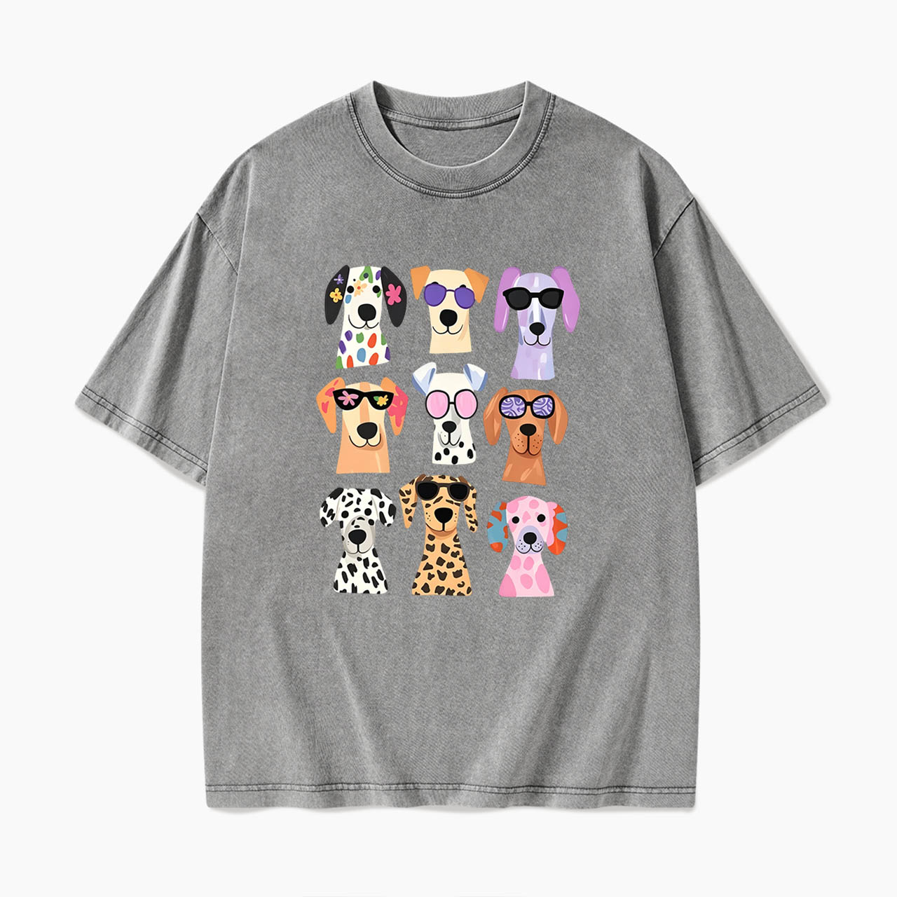 Colorful Cute Dog Washed Tees