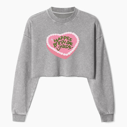 Personalized Name Happy Birthday Cake Crop Washed Sweatshirts