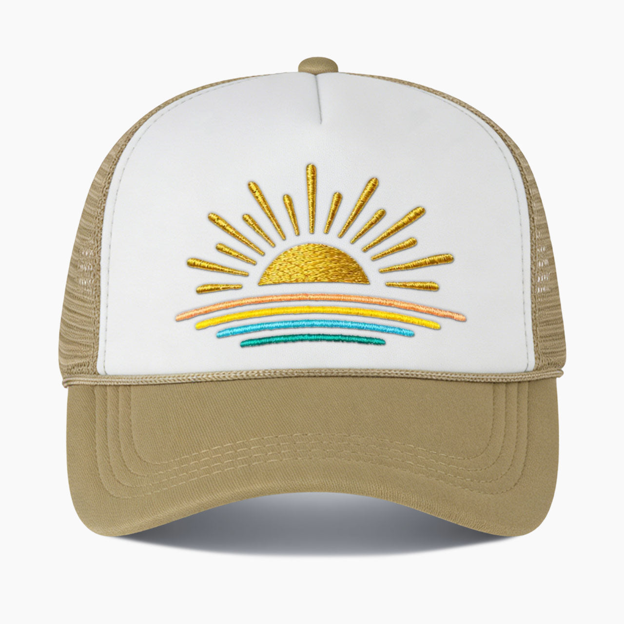 Embroidered Sunset Colorblock Trucker Hat