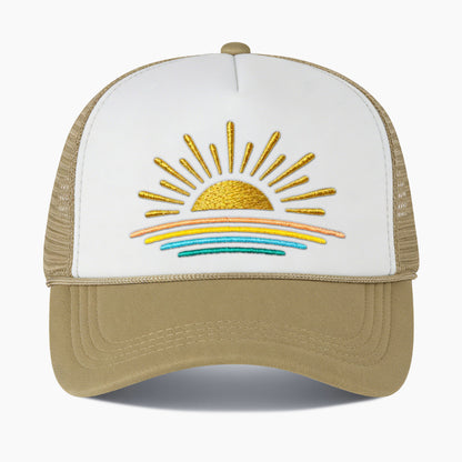 Embroidered Sunset Colorblock Trucker Hat