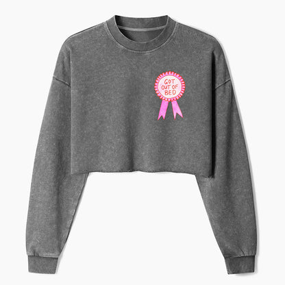 GOT OUT OF BED Crop Washed Sweatshirts