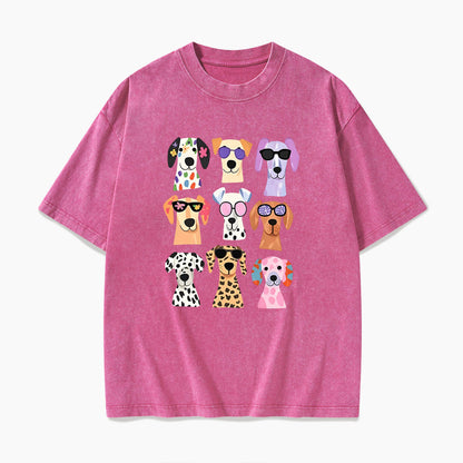 Colorful Cute Dog Washed Tees