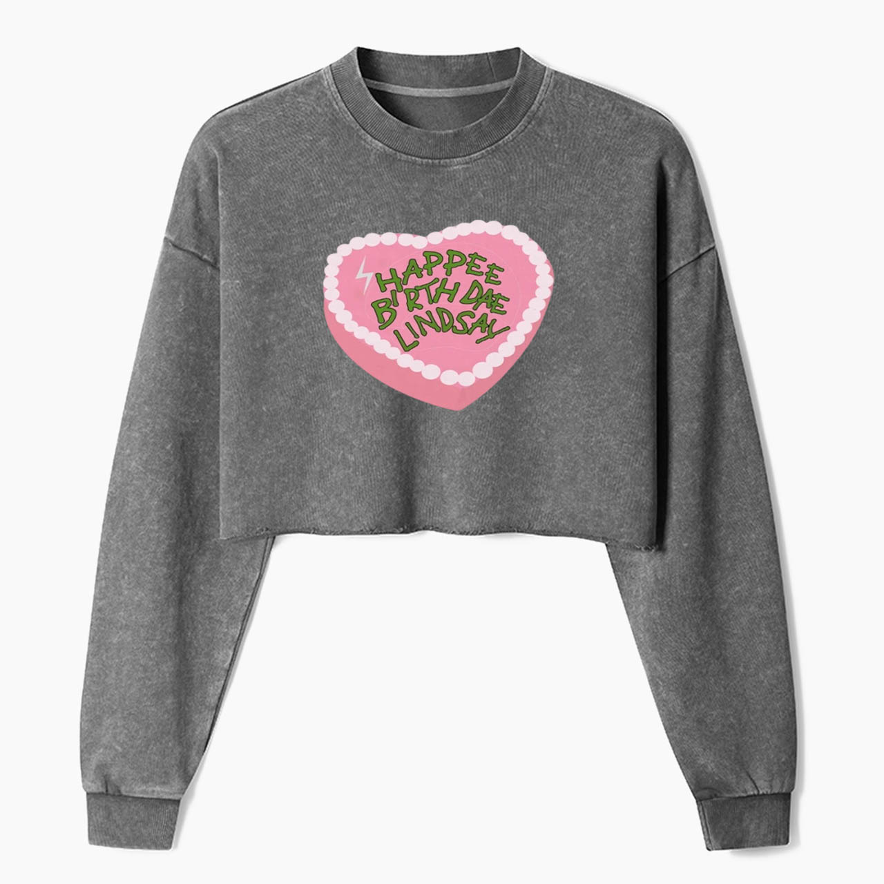 Personalized Name Happy Birthday Cake Crop Washed Sweatshirts