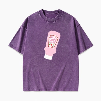 Pink Self Love Sauce Bottle Washed Tees