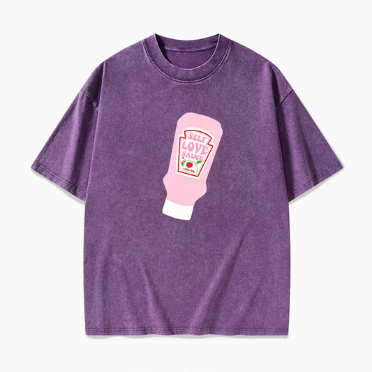 Pink Self Love Sauce Bottle Washed Tees