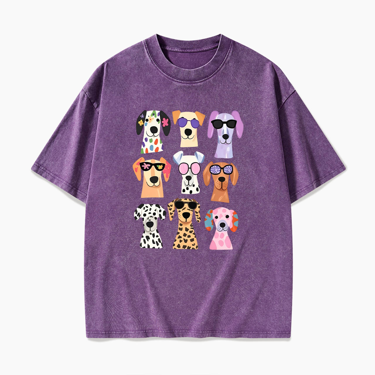 Colorful Cute Dog Washed Tees