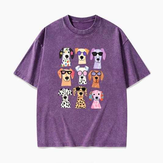 Colorful Cute Dog Washed Tees