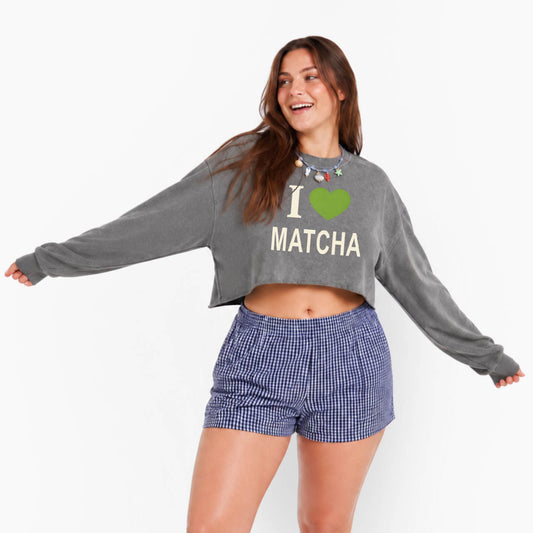 I Love Matcha Crop Washed Sweatshirts