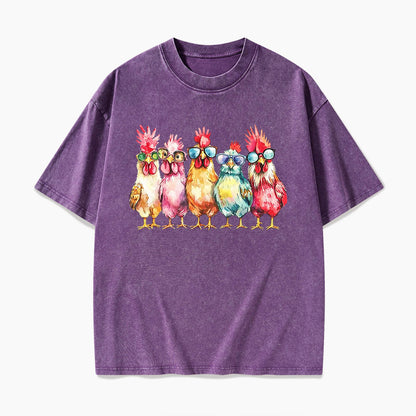 Funny Farmer Chicken Washed Tees