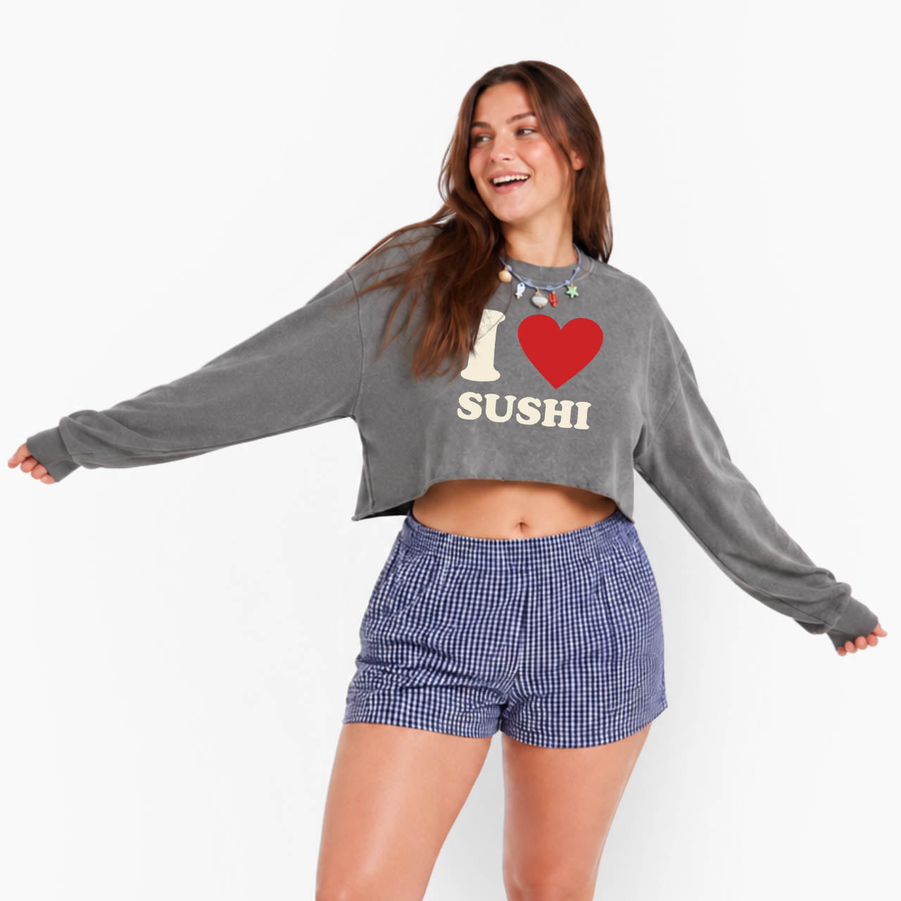 I Love SUSHI Crop Washed Sweatshirts