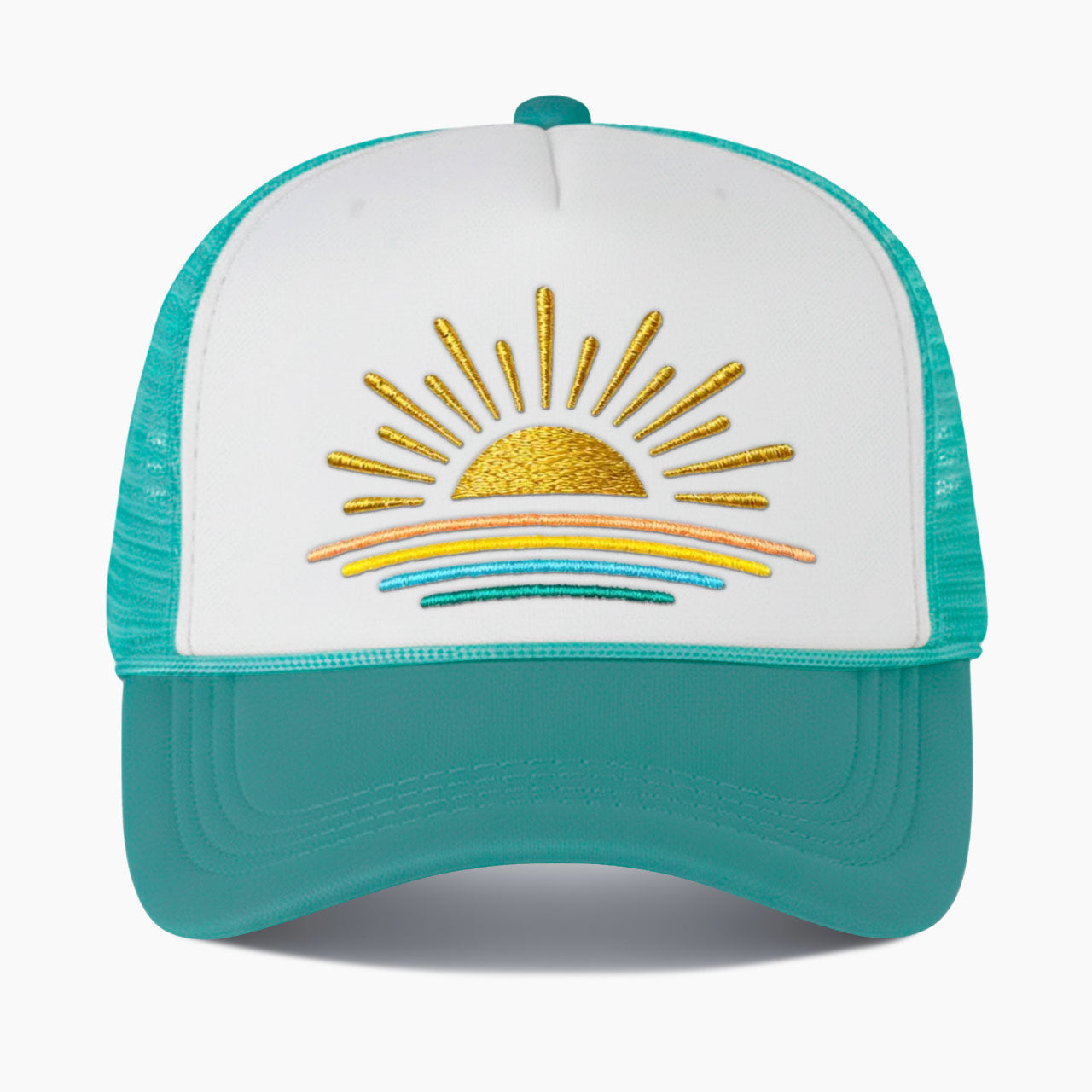 Embroidered Sunset Colorblock Trucker Hat