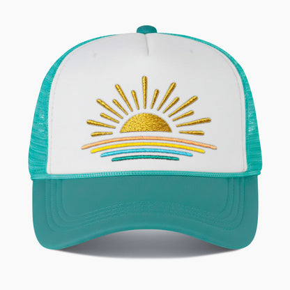 Embroidered Sunset Colorblock Trucker Hat