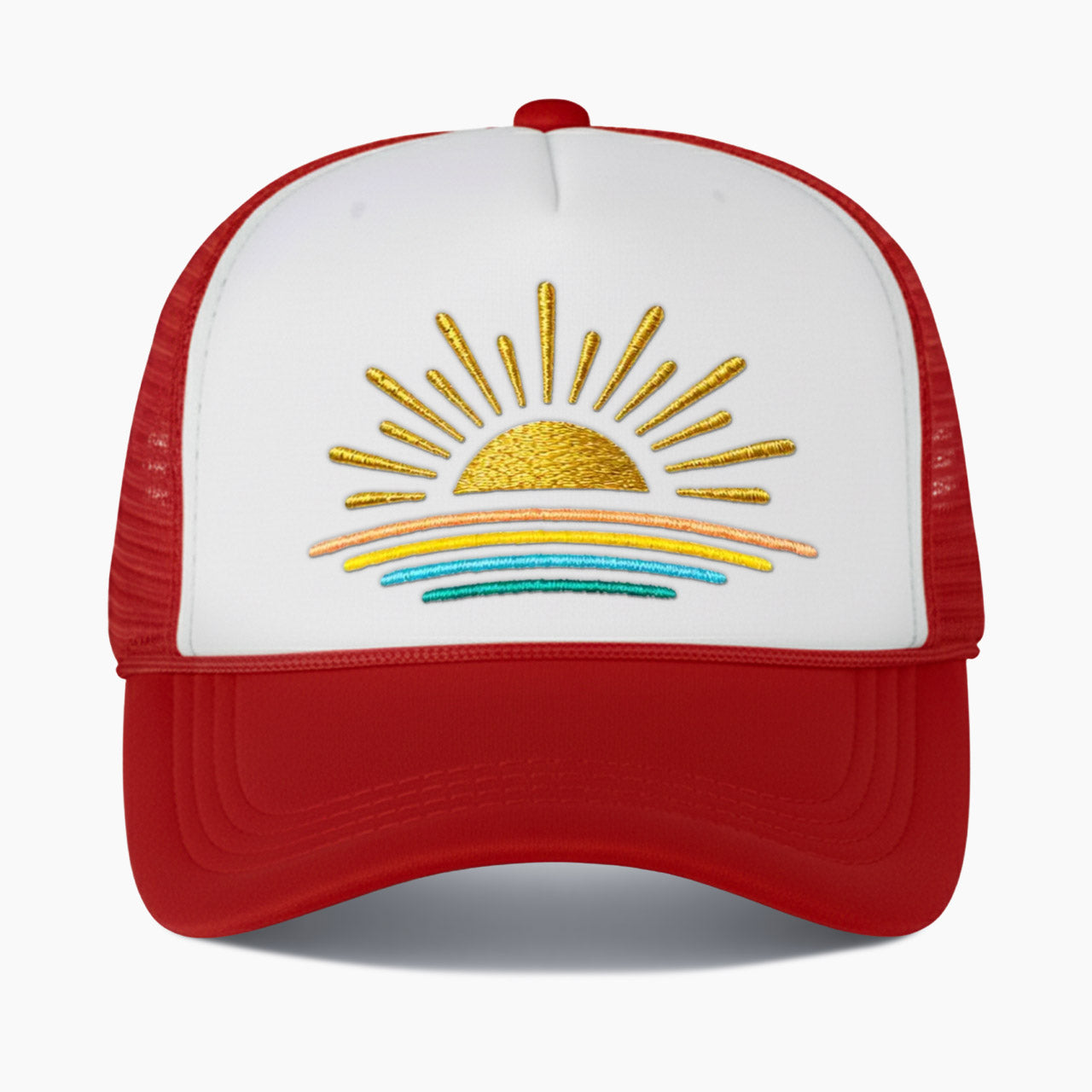 Embroidered Sunset Colorblock Trucker Hat