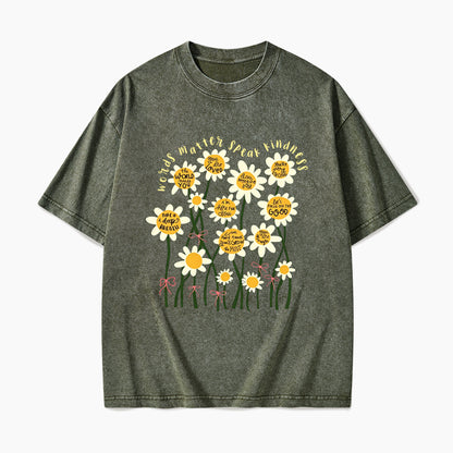 Daisy Flower Motivation Saying Washed Tees