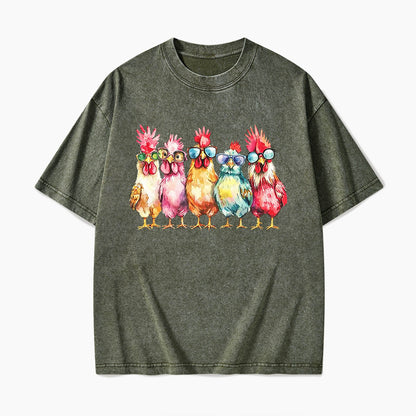 Funny Farmer Chicken Washed Tees