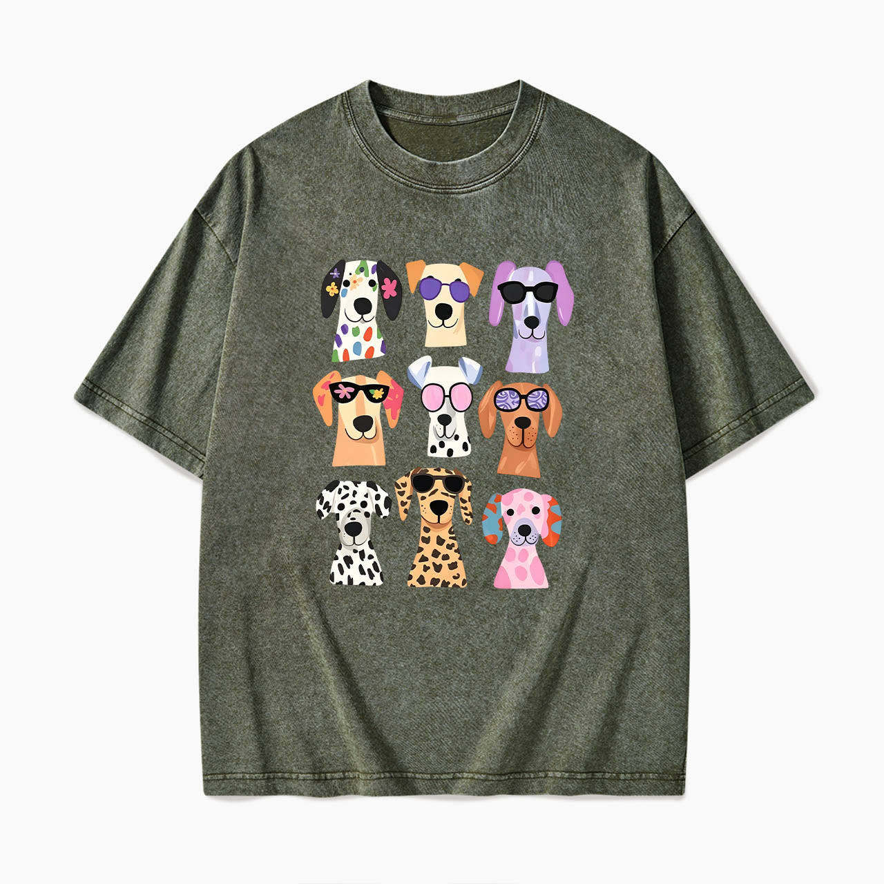 Colorful Cute Dog Washed Tees