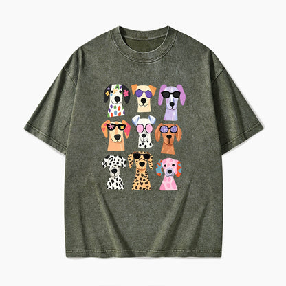 Colorful Cute Dog Washed Tees
