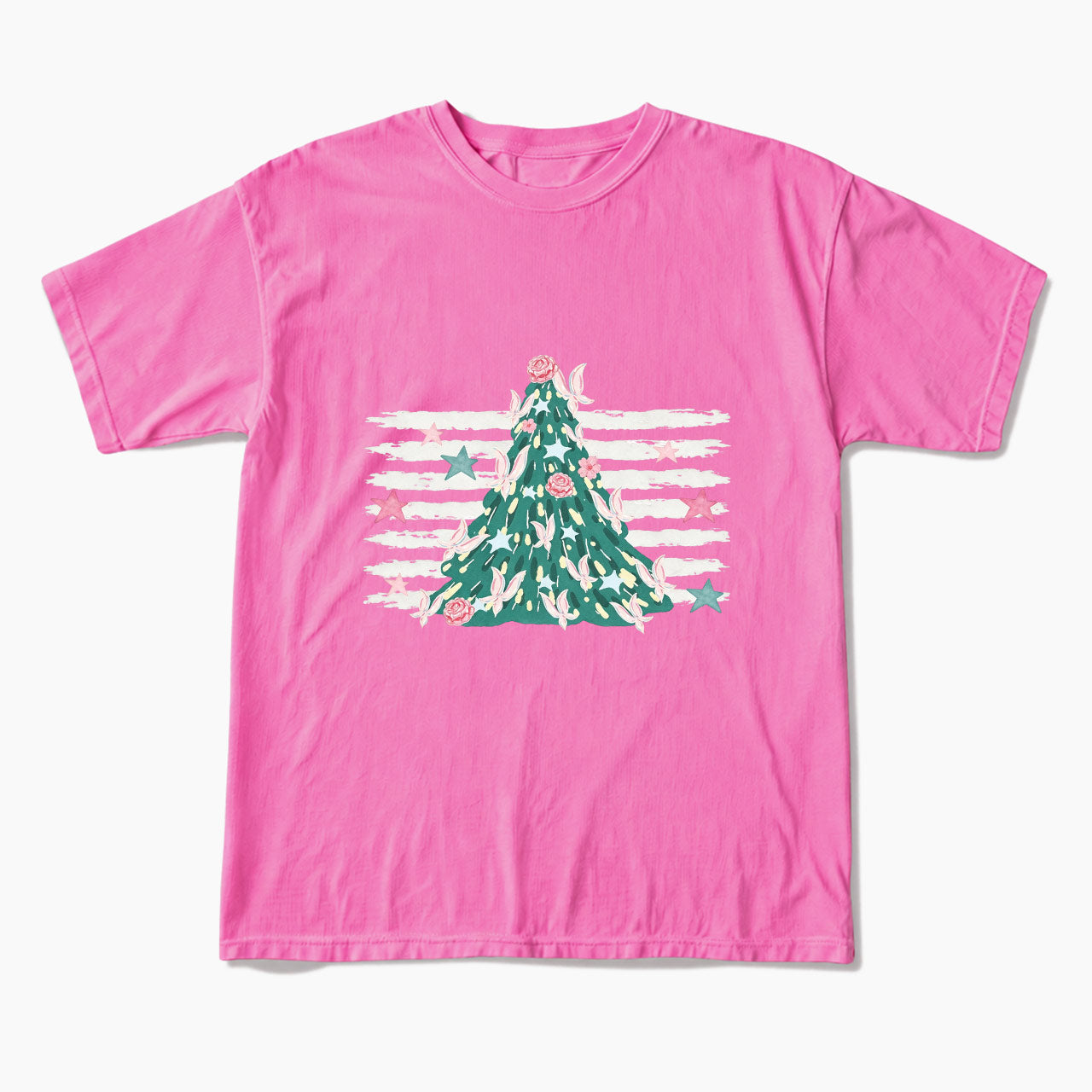 Pink Striped Christmas Tree Christmas T Shirts