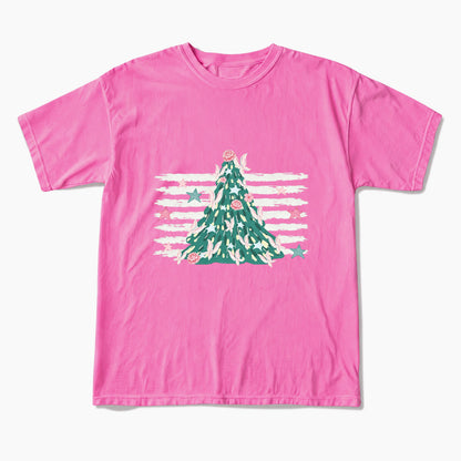 Pink Striped Christmas Tree Christmas T Shirts