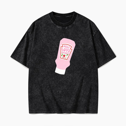Pink Self Love Sauce Bottle Washed Tees