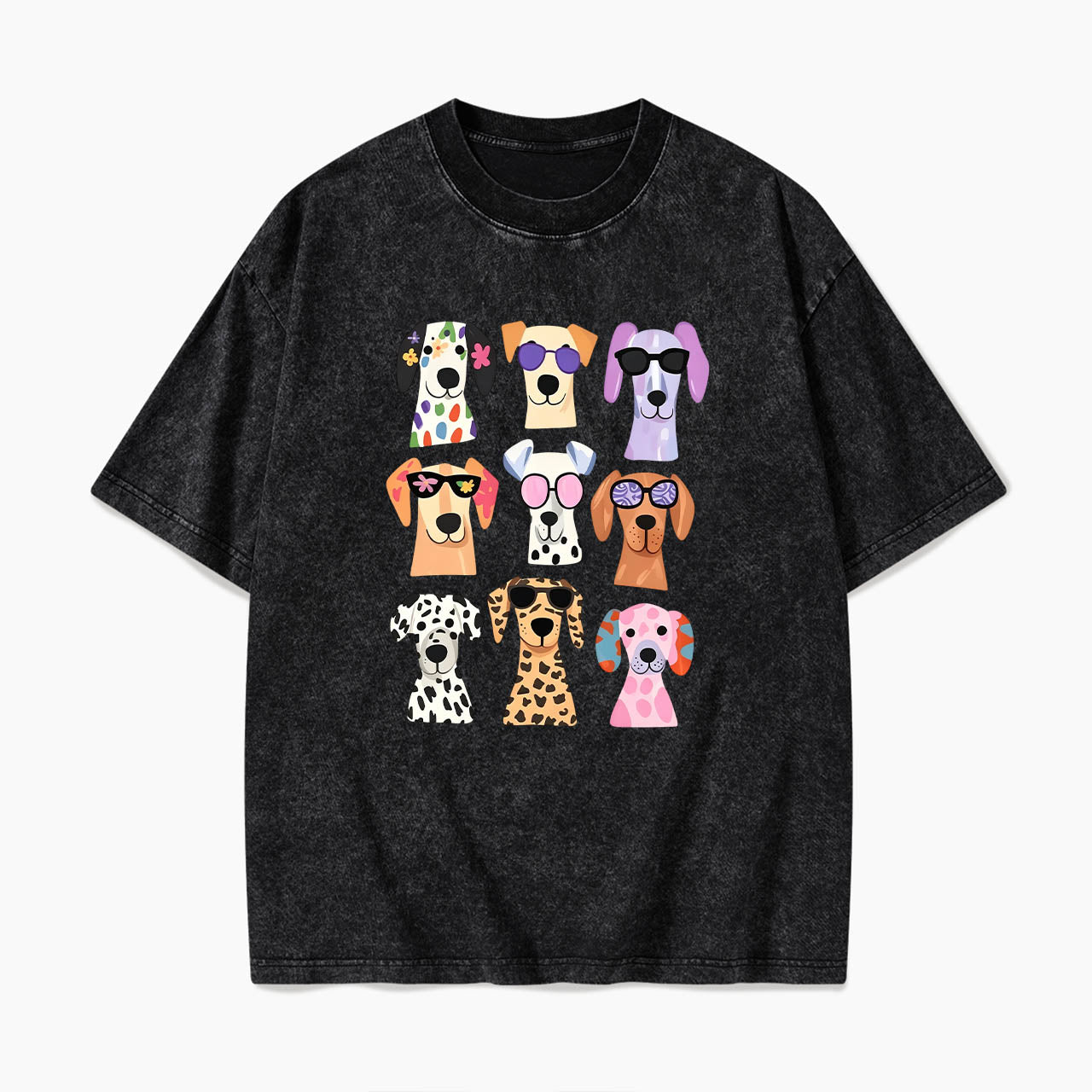 Colorful Cute Dog Washed Tees